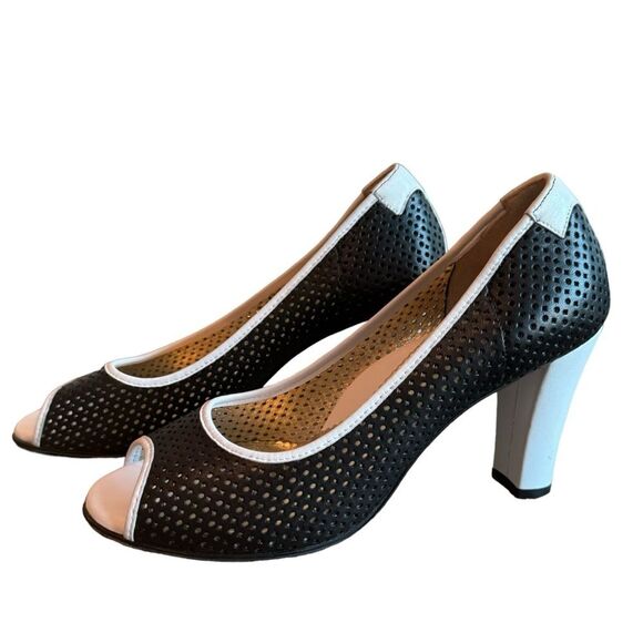 Taryn Rose Leather Heels Napa Mesh Open Toe Spectator US 8 EUR 38.5​ - Picture 2 of 10